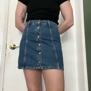 Blue Denim Mini Skirt with Button Front
